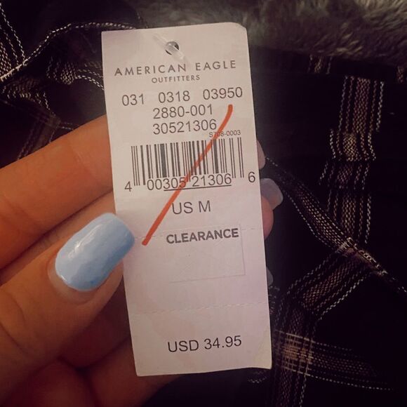 NWT American Eagle plaid paperbag tie waist linen cotton shorts - Picture 12 of 12